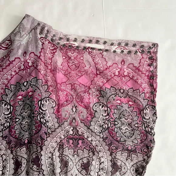 New Cache One Shoulder 100% Silk Embellished Top Paisley Print Size Small Beaded - Picture 6 of 16